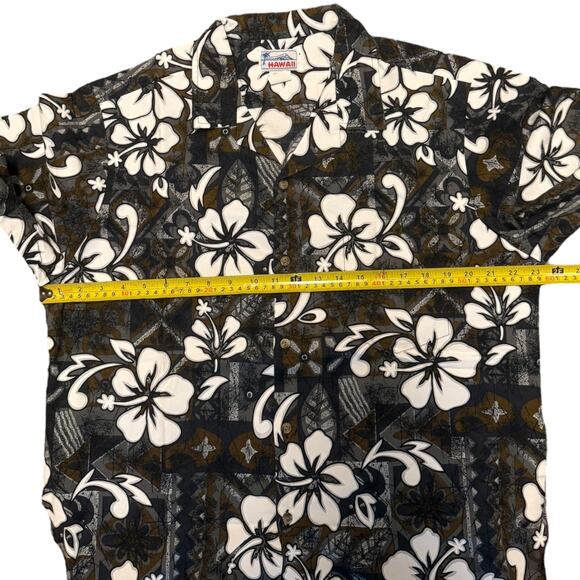 Hawaii Gray And White Floral Print Cotton Aloha Shirt Size XL - Picture 3 of 4